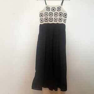 Cottagecore Crochet Summer Black & White Cotton Maxi Dress